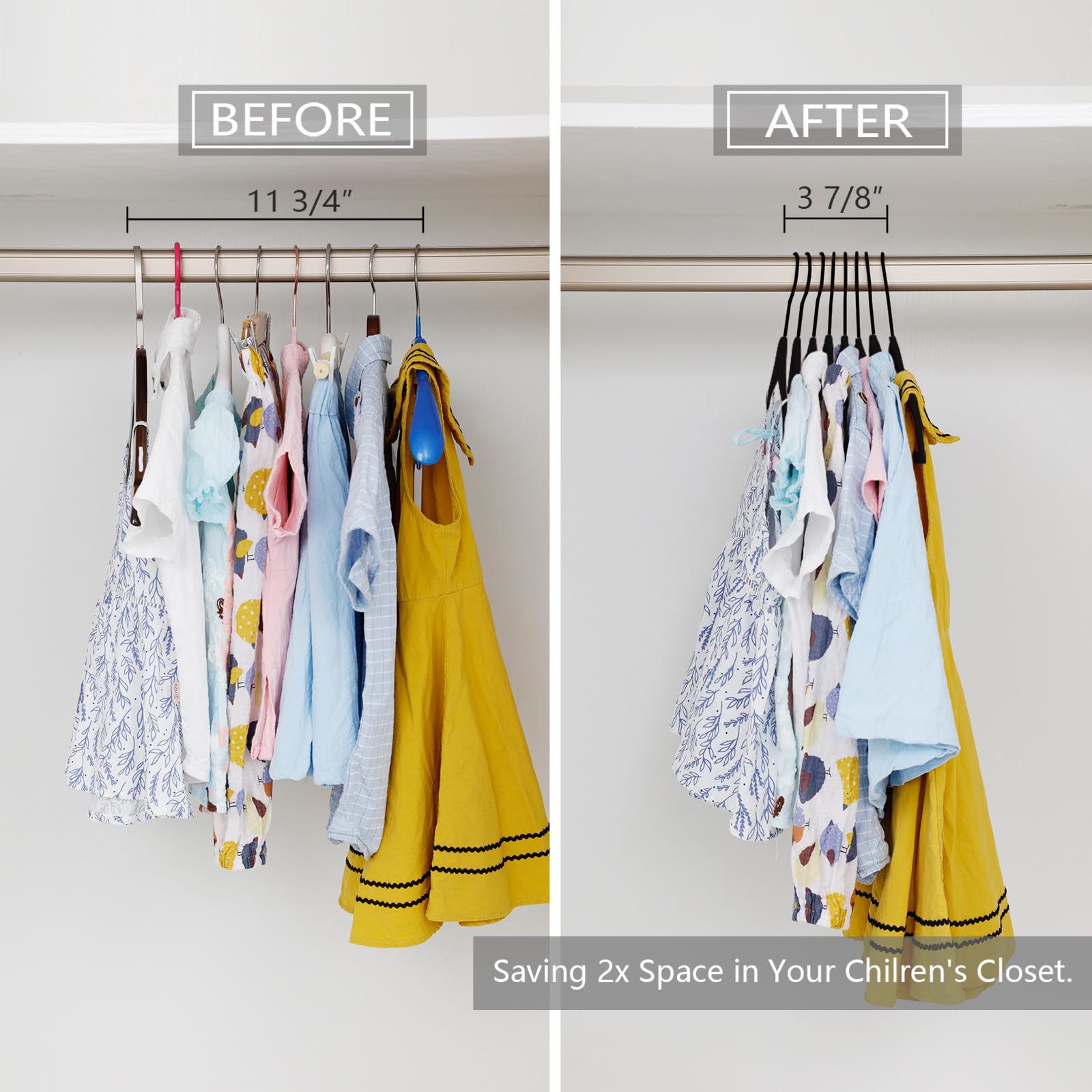 Mizgi Premium All Black Kids Velvet Hangers With Black Hooks 50 Pack 14'' Inch Black Felt Space Saving Hangers,Nonslip Huggable